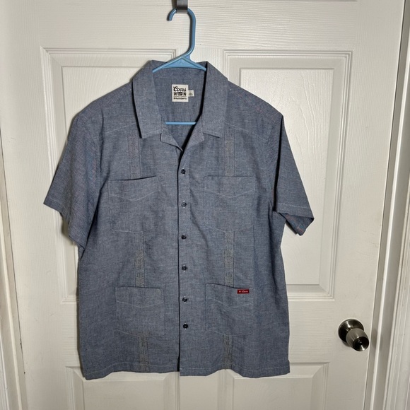Huckberry x Coors Guayabera Shirt Blue Short Sleeve Camp Shirt Men’s LG Casual - Picture 10 of 10